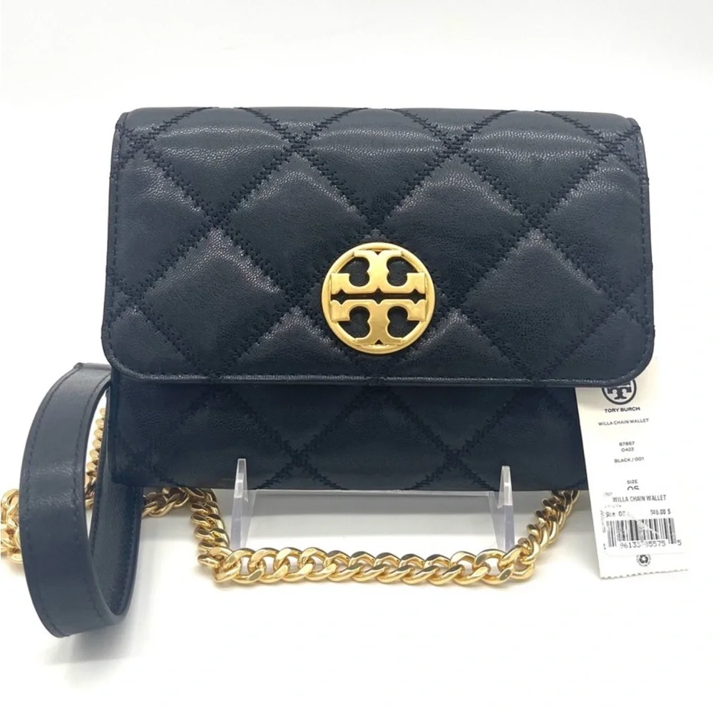 Tory Burch Navy Quilted Crossbody Bag with Gold Chain